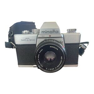 Minolta SRT 200 Chrome/Black 35mm film camera body-Minolta MD Rikkor X 45mm Lens